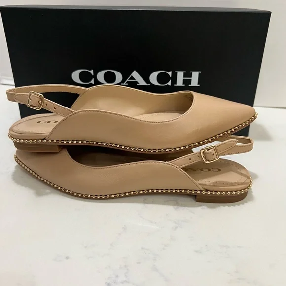 Coach Tan Leather Flats with Whipstitching - Picture 10 of 11